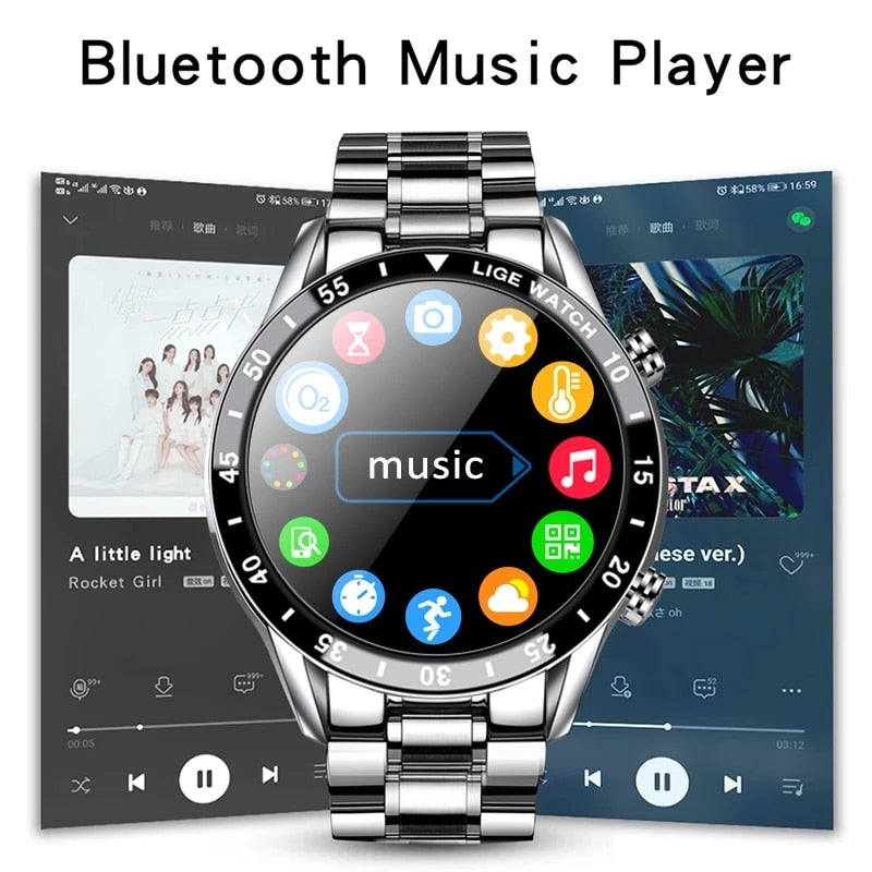 LIGE 2023 Full Circle Touch Screen Steel Band Luxury Bluetooth Call Men Smart Watch Waterproof Sport Activity Fitness Watch+Box - Premium 0 from TIKIJTRONICS - Just $37.99! Shop now at TIKIJTRONICS