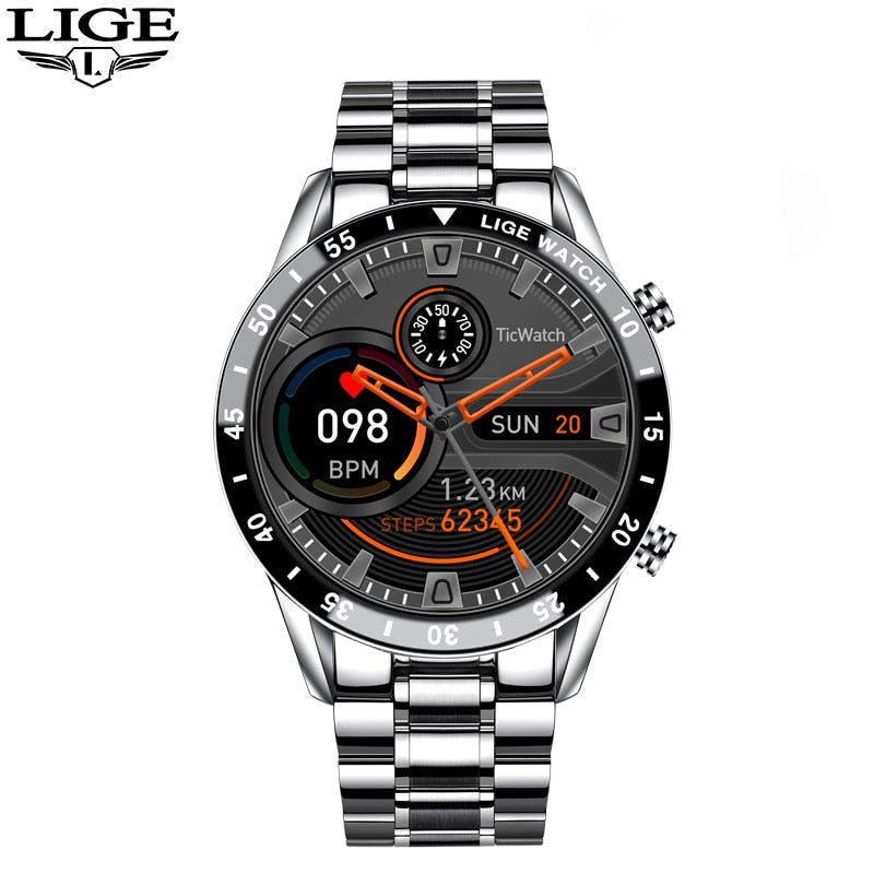 LIGE 2023 Full Circle Touch Screen Steel Band Luxury Bluetooth Call Men Smart Watch Waterproof Sport Activity Fitness Watch+Box - Premium 0 from TIKIJTRONICS - Just $37.99! Shop now at TIKIJTRONICS