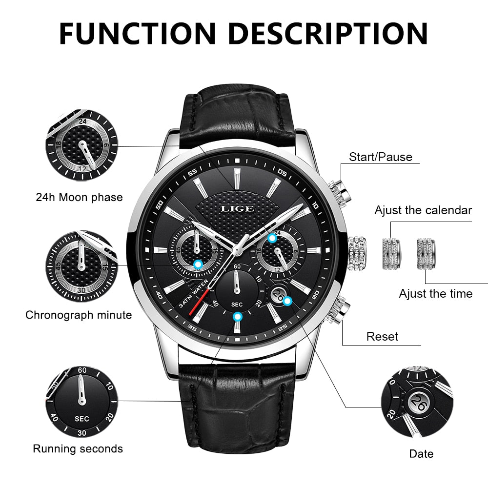 LIGE Fashion Men's Watches Top Brand Luxury Business Watch Man Sport Quartz Chronograph Waterproof Wristwatch Male Reloj Hombre - Premium 0 from TIKIJTRONICS - Just $14.99! Shop now at TIKIJTRONICS