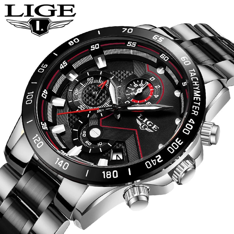 LIGE New Men Watch Business Waterproof Date Watches Fashion Multifunction Stainless Steel Black Quartz Watch relojes para hombre - TIKIJTRONICS # 0