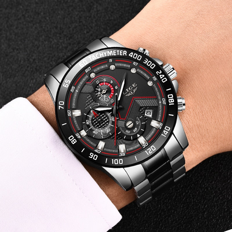 LIGE New Men Watch Business Waterproof Date Watches Fashion Multifunction Stainless Steel Black Quartz Watch relojes para hombre - TIKIJTRONICS # 0