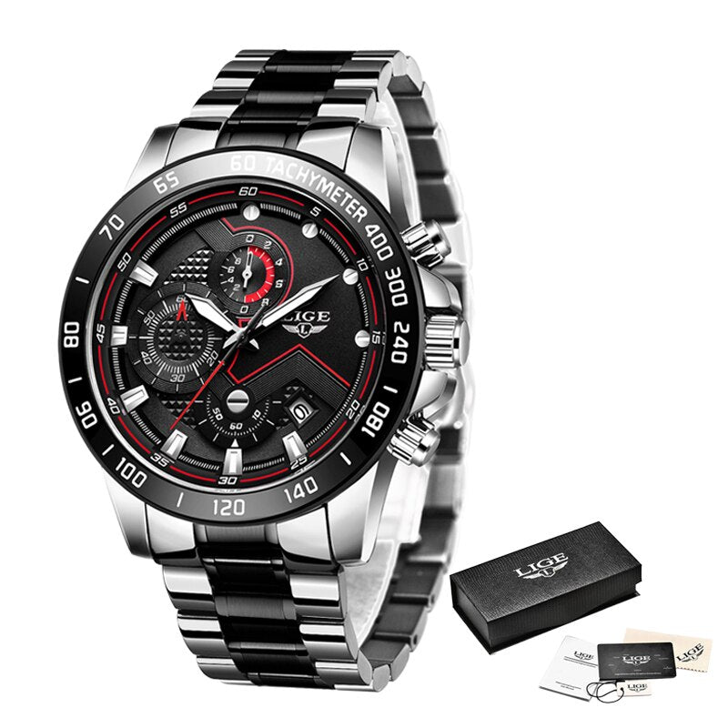 LIGE New Men Watch Business Waterproof Date Watches Fashion Multifunction Stainless Steel Black Quartz Watch relojes para hombre - TIKIJTRONICS # 0