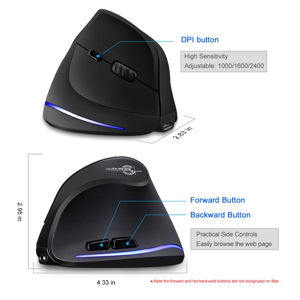 Lefon Vertical Wireless Mouse Game Rechargeable Ergonomic Mouse RGB Optical USB Mice For Windows Mac 2400 DPI 2.4G For PUBG LOL - TIKIJTRONICS # 0