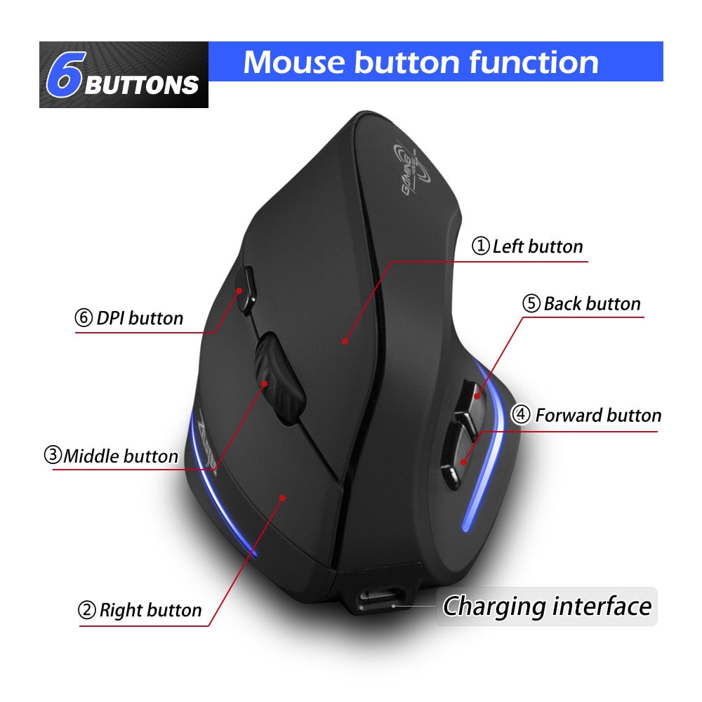 Lefon Vertical Wireless Mouse Game Rechargeable Ergonomic Mouse RGB Optical USB Mice For Windows Mac 2400 DPI 2.4G For PUBG LOL - TIKIJTRONICS # 0