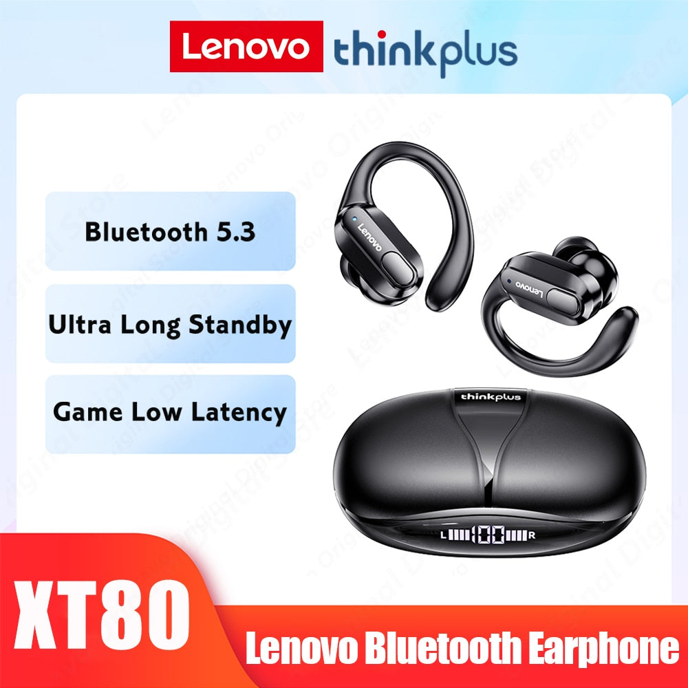 Lenovo XT80 Bluetooth 5.3 Earphones True Wireless Headphones with Mic Button Control Noise Reduction Earhooks Waterproof Headset - TIKIJTRONICS # 0