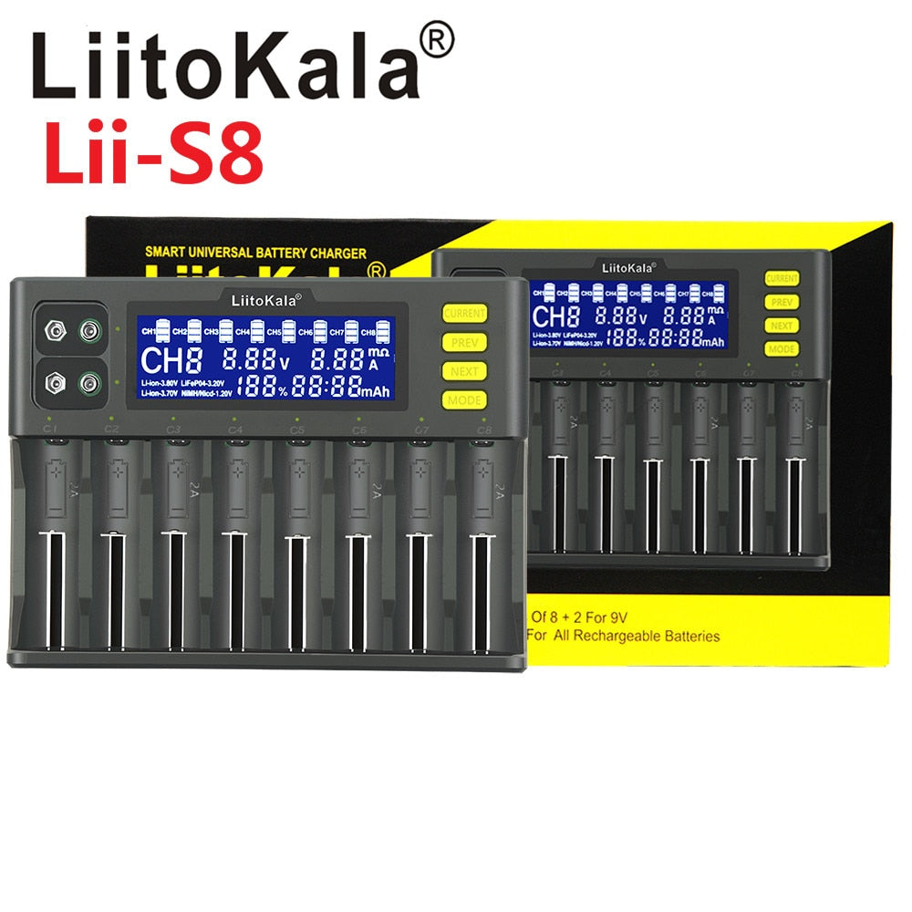 LiitoKala Lii-PD2 Lii-PD4 Lii-S8 Lii-500 Lii-600 Lii-PL2 battery Charger for 18650 26650 21700 AA AAA 3.7V lithium NiMH battery - TIKIJTRONICS 0 SPECIFICATIONSUse: Standard BatteryType: ElectricQuick charge: YesPackage: YesOrigin: Mainland ChinaIntelligent Charge: YesDisplay screen: NoData Transmission: OtherCertification: CE,FCC,RoHSBrand Name: liitokala TIKIJTRONICS  (Store description)