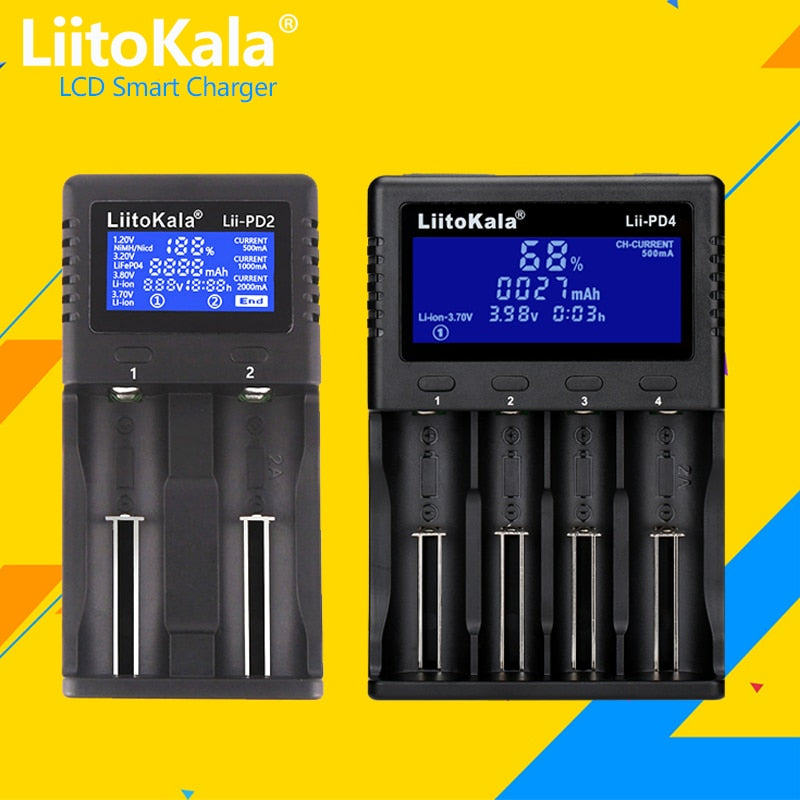 LiitoKala Lii-PD2 Lii-PD4 Lii-S8 Lii-500 Lii-600 Lii-PL2 battery Charger for 18650 26650 21700 AA AAA 3.7V lithium NiMH battery - TIKIJTRONICS 0 SPECIFICATIONSUse: Standard BatteryType: ElectricQuick charge: YesPackage: YesOrigin: Mainland ChinaIntelligent Charge: YesDisplay screen: NoData Transmission: OtherCertification: CE,FCC,RoHSBrand Name: liitokala TIKIJTRONICS  (Store description)