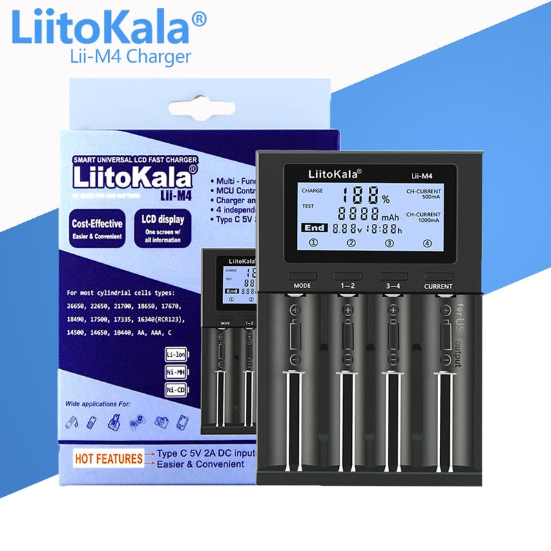 LiitoKala Lii-PD2 Lii-PD4 Lii-S8 Lii-500 Lii-600 Lii-PL2 battery Charger for 18650 26650 21700 AA AAA 3.7V lithium NiMH battery - TIKIJTRONICS 0 SPECIFICATIONSUse: Standard BatteryType: ElectricQuick charge: YesPackage: YesOrigin: Mainland ChinaIntelligent Charge: YesDisplay screen: NoData Transmission: OtherCertification: CE,FCC,RoHSBrand Name: liitokala TIKIJTRONICS  (Store description)