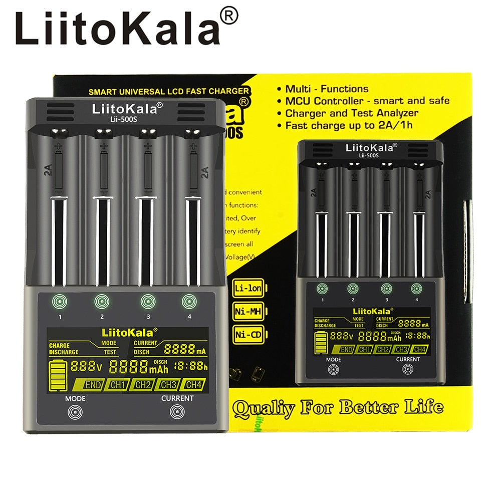 LiitoKala Lii-PD2 Lii-PD4 Lii-S8 Lii-500 Lii-600 Lii-PL2 battery Charger for 18650 26650 21700 AA AAA 3.7V lithium NiMH battery - TIKIJTRONICS 0 SPECIFICATIONSUse: Standard BatteryType: ElectricQuick charge: YesPackage: YesOrigin: Mainland ChinaIntelligent Charge: YesDisplay screen: NoData Transmission: OtherCertification: CE,FCC,RoHSBrand Name: liitokala TIKIJTRONICS  (Store description)