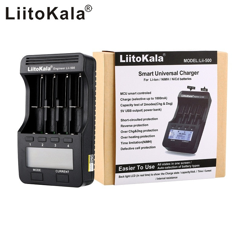 LiitoKala Lii-PD2 Lii-PD4 Lii-S8 Lii-500 Lii-600 Lii-PL2 battery Charger for 18650 26650 21700 AA AAA 3.7V lithium NiMH battery - TIKIJTRONICS 0 SPECIFICATIONSUse: Standard BatteryType: ElectricQuick charge: YesPackage: YesOrigin: Mainland ChinaIntelligent Charge: YesDisplay screen: NoData Transmission: OtherCertification: CE,FCC,RoHSBrand Name: liitokala TIKIJTRONICS  (Store description)