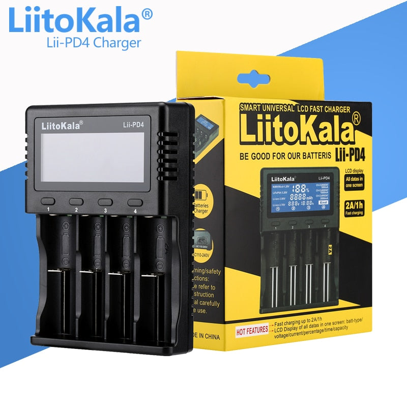 LiitoKala Lii-PD2 Lii-PD4 Lii-S8 Lii-500 Lii-600 Lii-PL2 battery Charger for 18650 26650 21700 AA AAA 3.7V lithium NiMH battery - TIKIJTRONICS 0 SPECIFICATIONSUse: Standard BatteryType: ElectricQuick charge: YesPackage: YesOrigin: Mainland ChinaIntelligent Charge: YesDisplay screen: NoData Transmission: OtherCertification: CE,FCC,RoHSBrand Name: liitokala TIKIJTRONICS  (Store description)