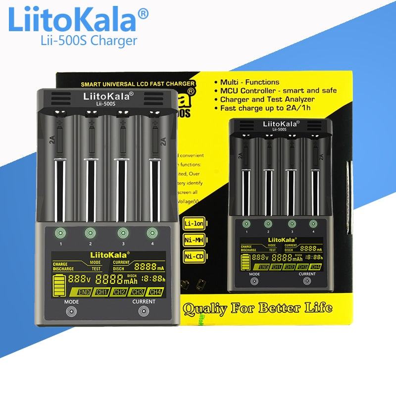 LiitoKala Lii-PD2 Lii-PD4 Lii-S8 Lii-500 Lii-600 Lii-PL2 battery Charger for 18650 26650 21700 AA AAA 3.7V lithium NiMH battery - TIKIJTRONICS 0 SPECIFICATIONSUse: Standard BatteryType: ElectricQuick charge: YesPackage: YesOrigin: Mainland ChinaIntelligent Charge: YesDisplay screen: NoData Transmission: OtherCertification: CE,FCC,RoHSBrand Name: liitokala TIKIJTRONICS  (Store description)