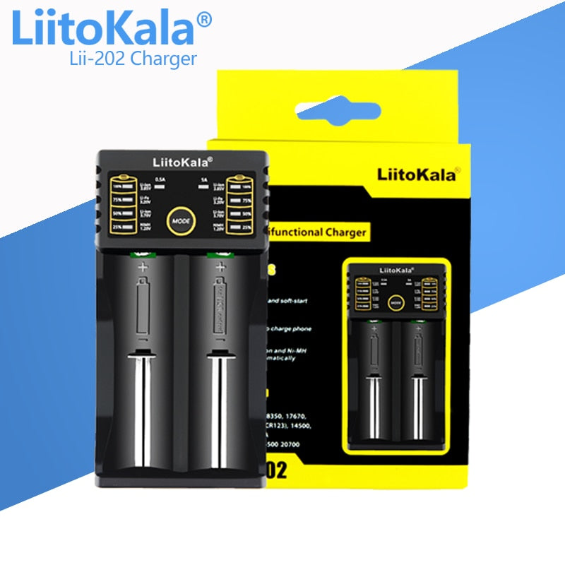 LiitoKala Lii-PD2 Lii-PD4 Lii-S8 Lii-500 Lii-600 Lii-PL2 battery Charger for 18650 26650 21700 AA AAA 3.7V lithium NiMH battery - TIKIJTRONICS 0 SPECIFICATIONSUse: Standard BatteryType: ElectricQuick charge: YesPackage: YesOrigin: Mainland ChinaIntelligent Charge: YesDisplay screen: NoData Transmission: OtherCertification: CE,FCC,RoHSBrand Name: liitokala TIKIJTRONICS  (Store description)