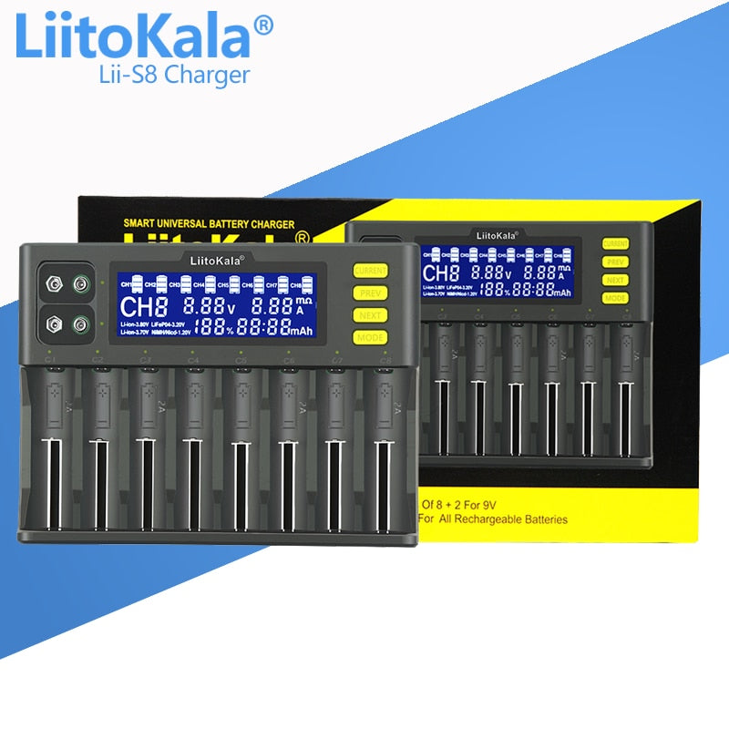 LiitoKala Lii-PD2 Lii-PD4 Lii-S8 Lii-500 Lii-600 Lii-PL2 battery Charger for 18650 26650 21700 AA AAA 3.7V lithium NiMH battery - TIKIJTRONICS 0 SPECIFICATIONSUse: Standard BatteryType: ElectricQuick charge: YesPackage: YesOrigin: Mainland ChinaIntelligent Charge: YesDisplay screen: NoData Transmission: OtherCertification: CE,FCC,RoHSBrand Name: liitokala TIKIJTRONICS  (Store description)