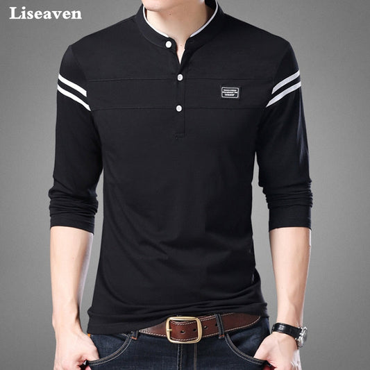 Liseaven Men T Shirt Man Long Sleeve tshirt Men's Clothing Mandarin Collar T-Shirts Tops & Tees Male Tshirts TIKIJTRONICS