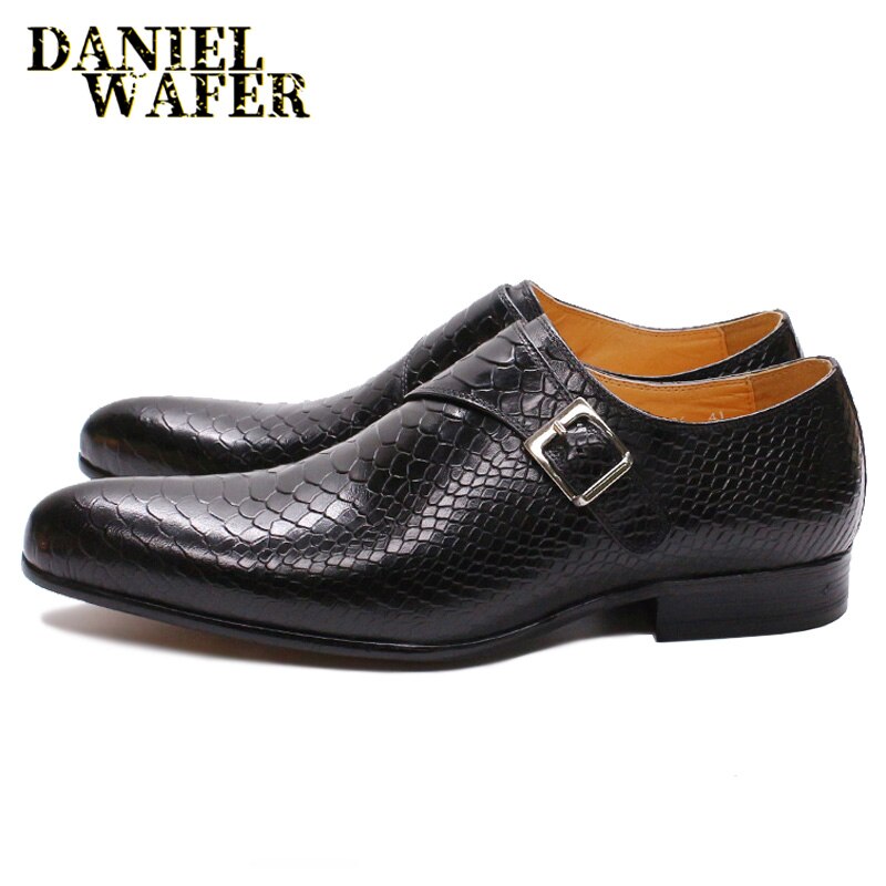 Luxury Men's Loafers Genuine Leather Snake Skin Prints Monk Strap Slip on comfortable Casual Formal Dress Office Shoes for Men TIKIJTRONICS