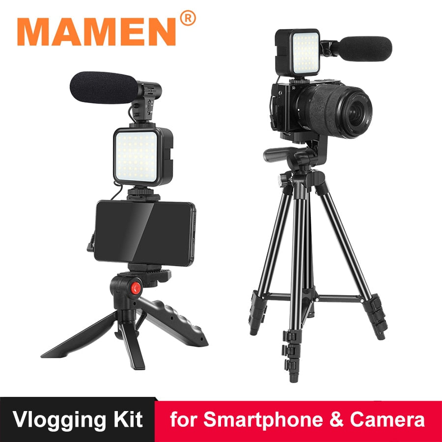 MAMEN Phone DSLR Camera Vlog Tripod Vlogging Kit with Remote Control Microphone LED Light for Smartphone Interview Live YouTube - TIKIJTRONICS # 0