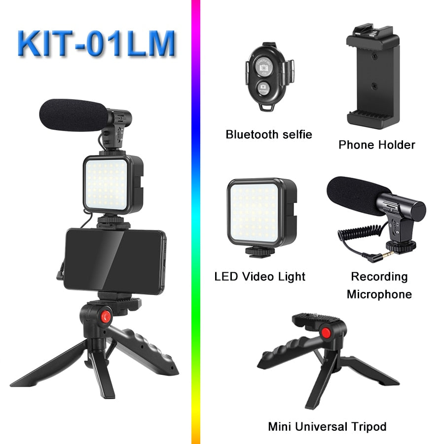 MAMEN Phone DSLR Camera Vlog Tripod Vlogging Kit with Remote Control Microphone LED Light for Smartphone Interview Live YouTube - TIKIJTRONICS # 0