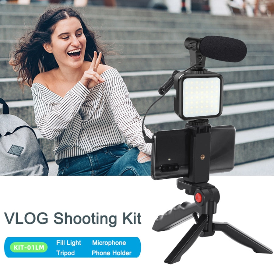 MAMEN Phone DSLR Camera Vlog Tripod Vlogging Kit with Remote Control Microphone LED Light for Smartphone Interview Live YouTube - TIKIJTRONICS # 0