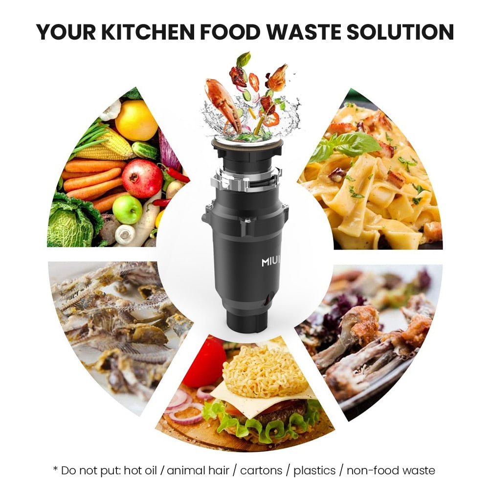 MIUI Continuous Feed Garbage Disposal with Sound Reduction,1/2 HP Food Waste Disposer with Stainless Steel Grinding System - Premium 0 from TIKIJTRONICS - Just $73.29! Shop now at TIKIJTRONICS