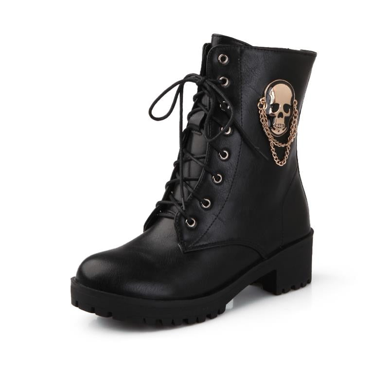 MORAZORA 2021 hot sale ankle boots for women skull street lace up platform women's boots fashion ladies autumn winter boots shoe - Premium 0 from TIKIJTRONICS - Just $38.19! Shop now at TIKIJTRONICS