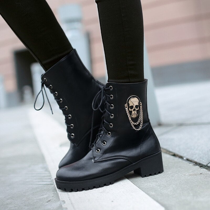 MORAZORA 2021 hot sale ankle boots for women skull street lace up platform women's boots fashion ladies autumn winter boots shoe - Premium 0 from TIKIJTRONICS - Just $38.19! Shop now at TIKIJTRONICS