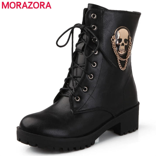 MORAZORA 2021 hot sale ankle boots for women skull street lace up platform women's boots fashion ladies autumn winter boots shoe - Premium 0 from TIKIJTRONICS - Just $38.19! Shop now at TIKIJTRONICS