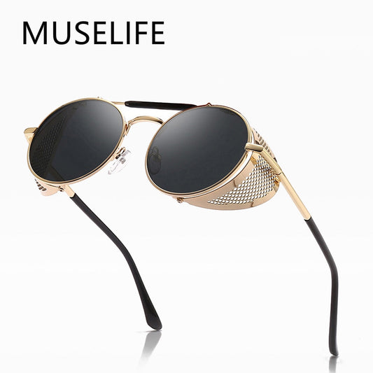 MUSELIFE Retro Round Metal Sunglasses Steampunk Men Women Brand Designer Glasses Oculos De Sol Shades UV Protection - TIKIJTRONICS # 0