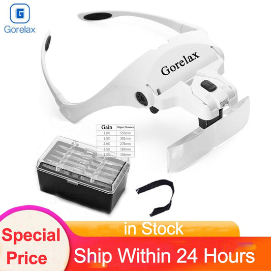 Magnifying Glasses LED Light Lamp Head Loupe Jeweler Headband Magnifier Eye Glasses Optical Glass Tool Repair Reading Magnifier - TIKIJTRONICS # 0