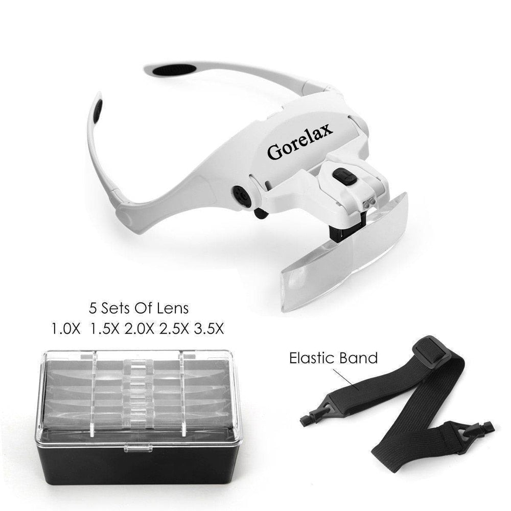 Magnifying Glasses LED Light Lamp Head Loupe Jeweler Headband Magnifier Eye Glasses Optical Glass Tool Repair Reading Magnifier - TIKIJTRONICS # 0