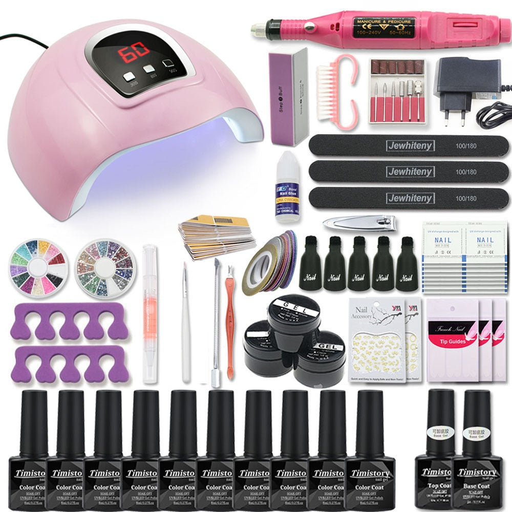 Manicure Set Acrylic Nail Set With 120/80/54W Nail Lamp 35000RPM Nail drill Machine Choose Gel Nail Polish Nail Art Tools - Premium 0 from TIKIJTRONICS - Just $20.42! Shop now at TIKIJTRONICS