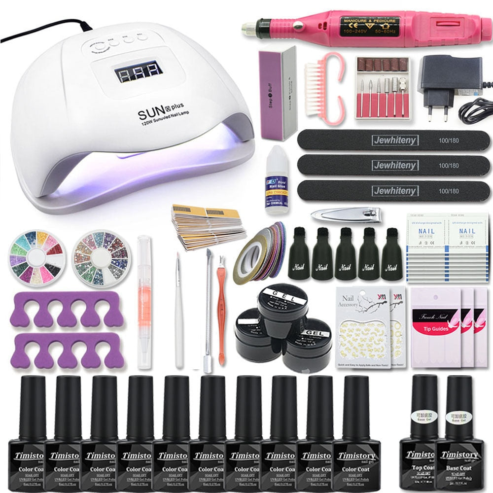 Manicure Set Acrylic Nail Set With 120/80/54W Nail Lamp 35000RPM Nail drill Machine Choose Gel Nail Polish Nail Art Tools - Premium 0 from TIKIJTRONICS - Just $20.42! Shop now at TIKIJTRONICS