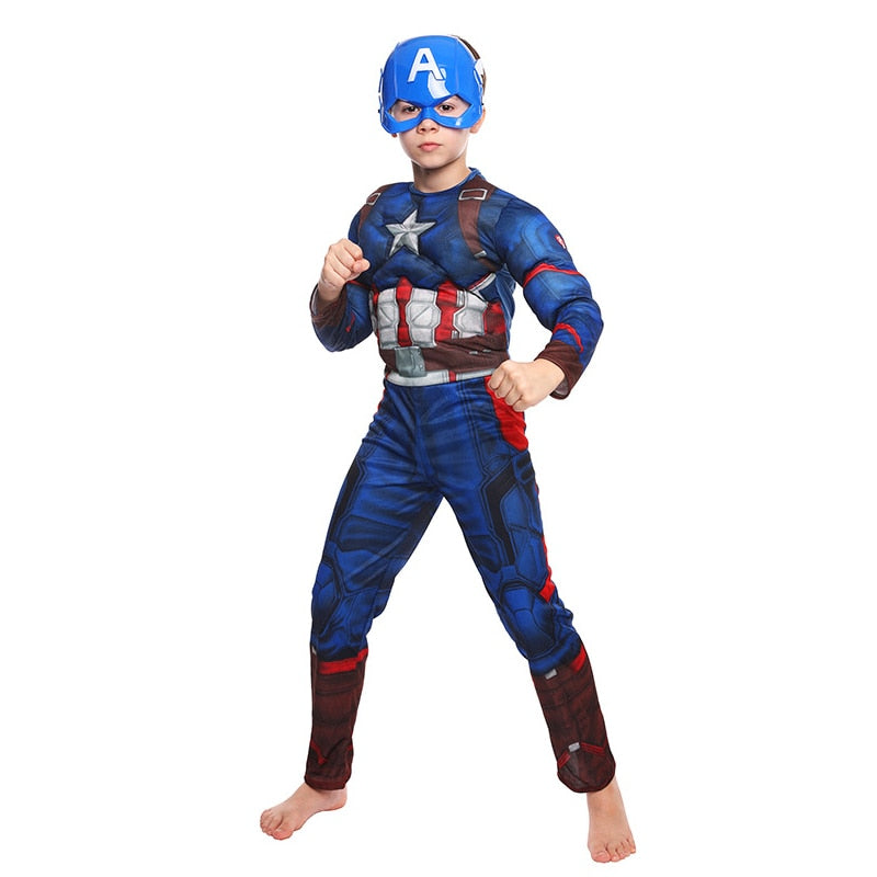 Marvel Superhero Spider Man Captain America Iron Man Thor Hulk Cosplay Costume Muscle Bodysuit Jumpsuit for Kids Halloween Party - TIKIJTRONICS 0 SPECIFICATIONSSpecial Use: CostumesSource Type: Movie & TVSource Countries: Europe and the United StatesOrigin: Mainland ChinaModel Number: CosplayMaterial: PolyesterItem Type: SetsGender: BoysComponents: MaskComponents: Jumpsuits & RompersCharacters: MarvelCN: ZhejiangBrand Name: MARVEL TIKIJTRONICS  (Store description)