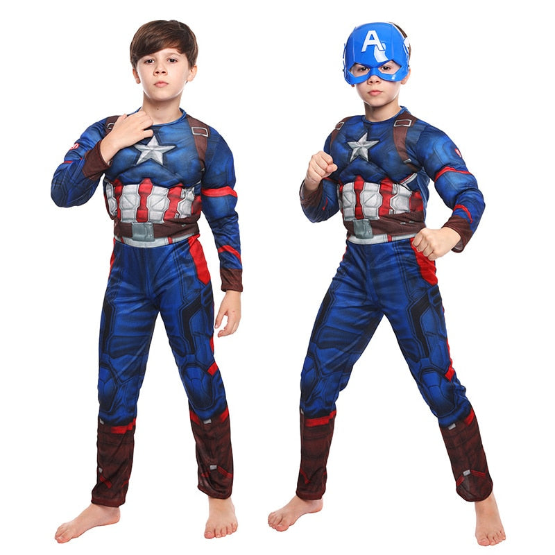 Marvel Superhero Spider Man Captain America Iron Man Thor Hulk Cosplay Costume Muscle Bodysuit Jumpsuit for Kids Halloween Party - TIKIJTRONICS 0 SPECIFICATIONSSpecial Use: CostumesSource Type: Movie & TVSource Countries: Europe and the United StatesOrigin: Mainland ChinaModel Number: CosplayMaterial: PolyesterItem Type: SetsGender: BoysComponents: MaskComponents: Jumpsuits & RompersCharacters: MarvelCN: ZhejiangBrand Name: MARVEL TIKIJTRONICS  (Store description)