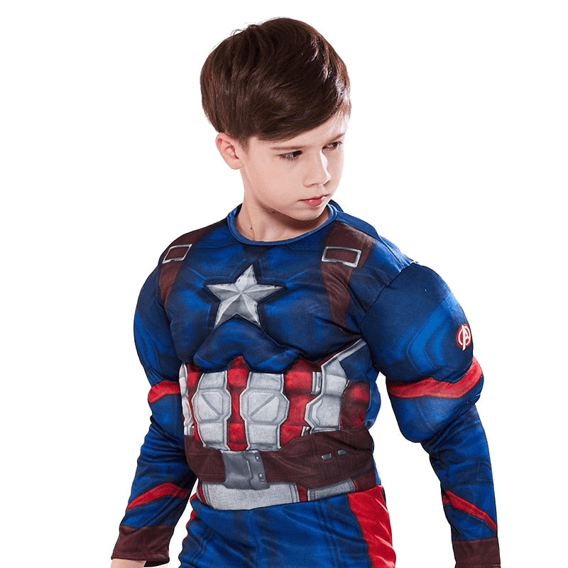 Marvel Superhero Spider Man Captain America Iron Man Thor Hulk Cosplay Costume Muscle Bodysuit Jumpsuit for Kids Halloween Party - TIKIJTRONICS 0 SPECIFICATIONSSpecial Use: CostumesSource Type: Movie & TVSource Countries: Europe and the United StatesOrigin: Mainland ChinaModel Number: CosplayMaterial: PolyesterItem Type: SetsGender: BoysComponents: MaskComponents: Jumpsuits & RompersCharacters: MarvelCN: ZhejiangBrand Name: MARVEL TIKIJTRONICS  (Store description)