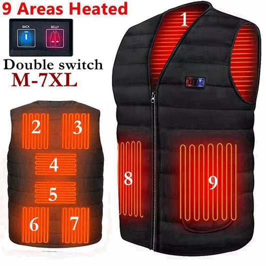 Men Autumn winter Smart heating Cotton Vest 9 area Heated V neck vest Women Outdoor Flexible Thermal Winter Warm Jacket M-7XL - TIKIJTRONICS # 0