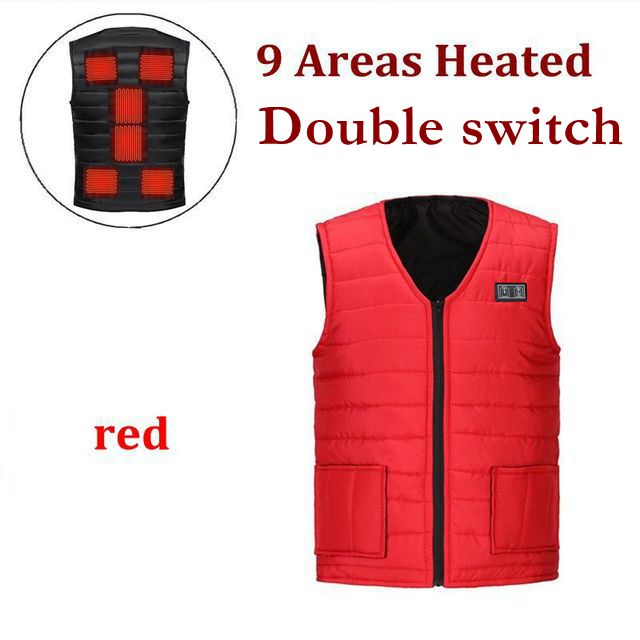 Men Autumn winter Smart heating Cotton Vest 9 area Heated V neck vest Women Outdoor Flexible Thermal Winter Warm Jacket M-7XL - TIKIJTRONICS # 0