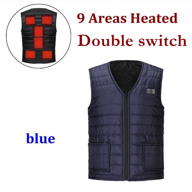 Men Autumn winter Smart heating Cotton Vest 9 area Heated V neck vest Women Outdoor Flexible Thermal Winter Warm Jacket M-7XL - TIKIJTRONICS # 0