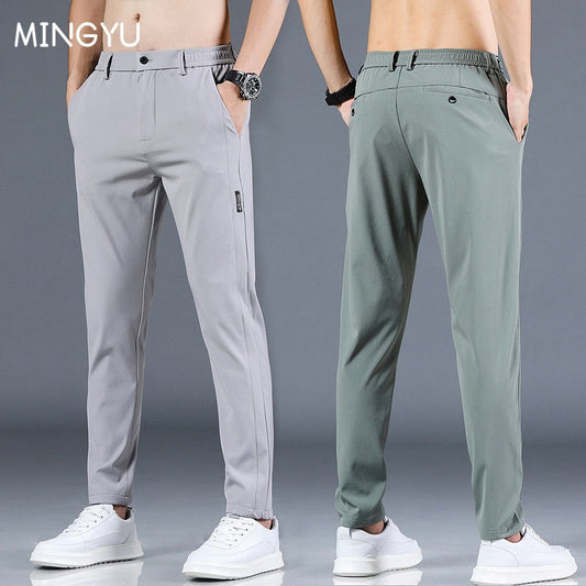 Mingyu Brand Summer Men's Casual Pants Men Trousers Male Pant Slim Fit Work Elastic Waist Black Green Grey Light Trousers 28-38 TIKIJTRONICS