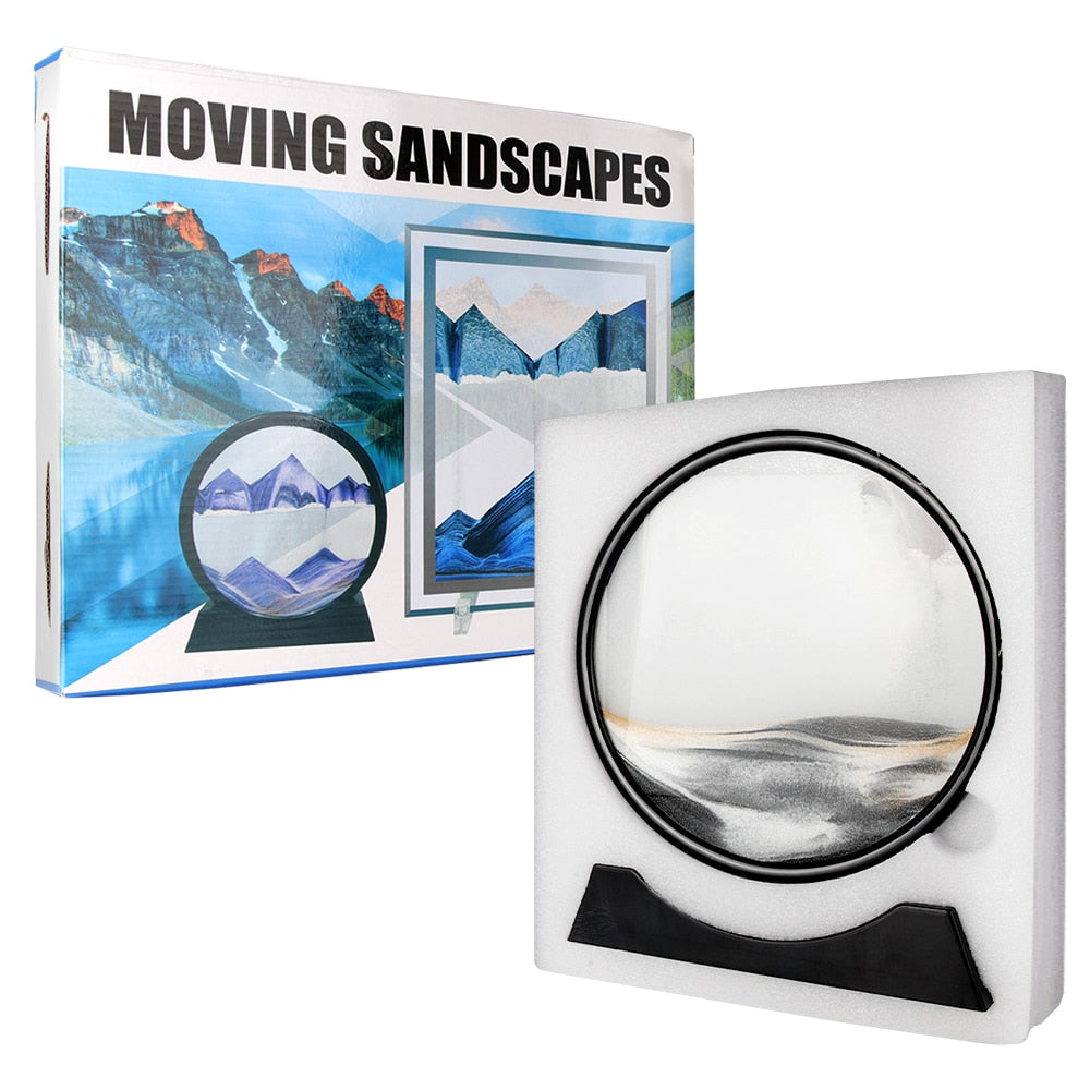 Moving Sand Art Picture Round Glass 3D Hourglass Deep Sea Sandscape In Motion Display Flowing Sand Frame 7/12inch For home Decor TIKIJTRONICS