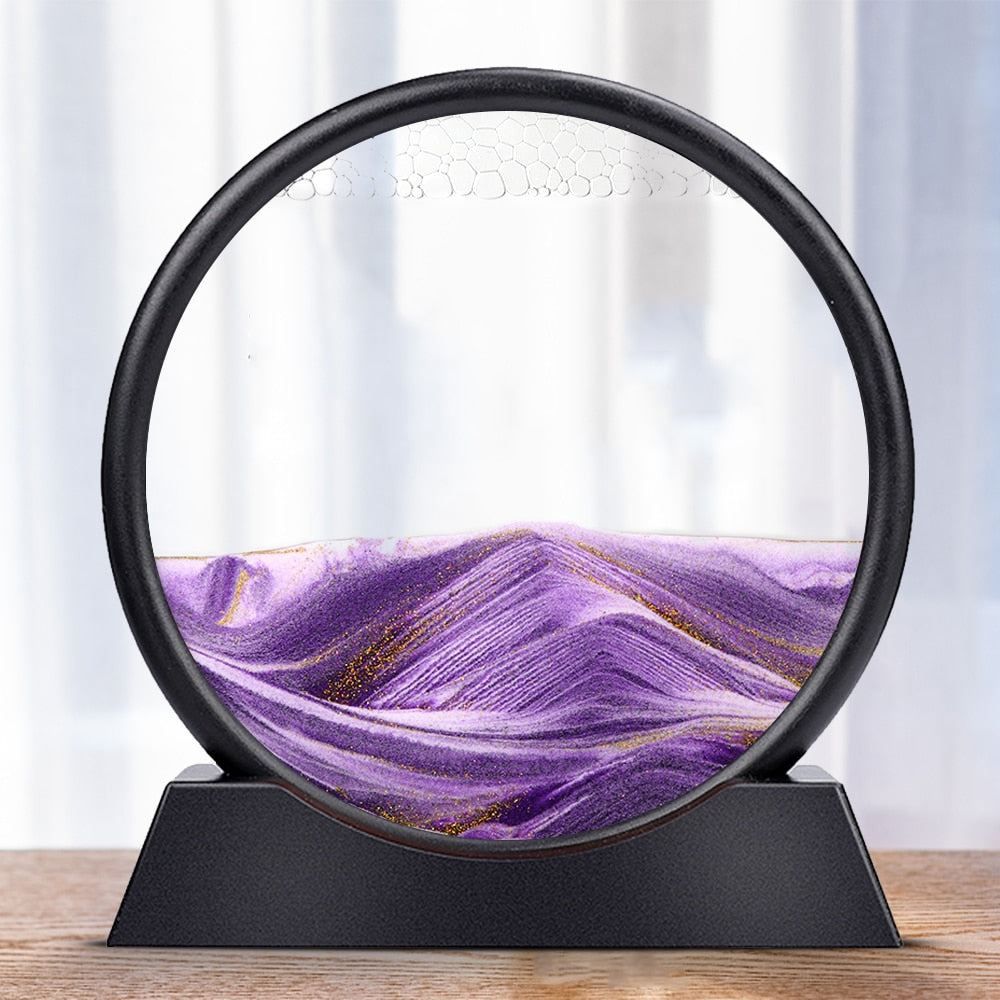 Moving Sand Art Picture Round Glass 3D Hourglass Deep Sea Sandscape In Motion Display Flowing Sand Frame 7/12inch For home Decor TIKIJTRONICS