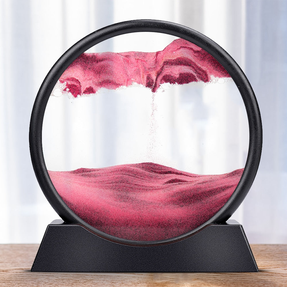 Moving Sand Art Picture Round Glass 3D Hourglass Deep Sea Sandscape In Motion Display Flowing Sand Frame 7/12inch For home Decor TIKIJTRONICS