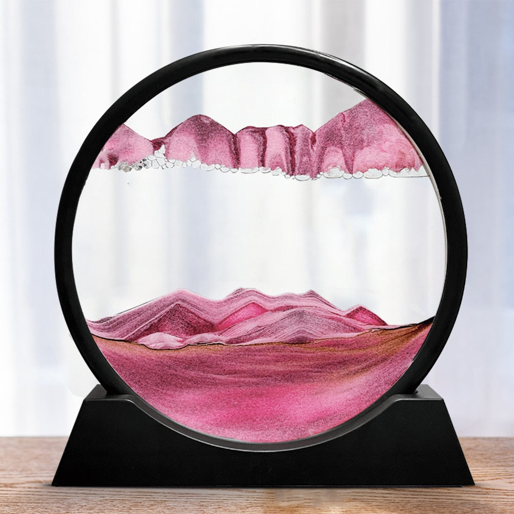 Moving Sand Art Picture Round Glass 3D Hourglass Deep Sea Sandscape In Motion Display Flowing Sand Frame 7/12inch For home Decor TIKIJTRONICS