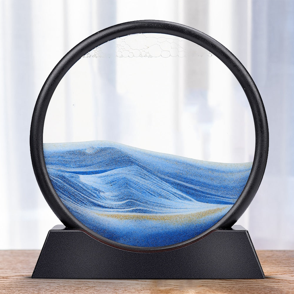 Moving Sand Art Picture Round Glass 3D Hourglass Deep Sea Sandscape In Motion Display Flowing Sand Frame 7/12inch For home Decor TIKIJTRONICS