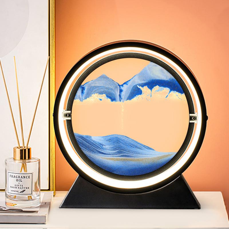 Moving Sand Art Picture Round Glass 3D Hourglass Deep Sea Sandscape In Motion Display Flowing Sand Frame 7/12inch For home Decor TIKIJTRONICS