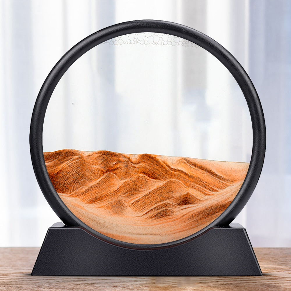 Moving Sand Art Picture Round Glass 3D Hourglass Deep Sea Sandscape In Motion Display Flowing Sand Frame 7/12inch For home Decor TIKIJTRONICS