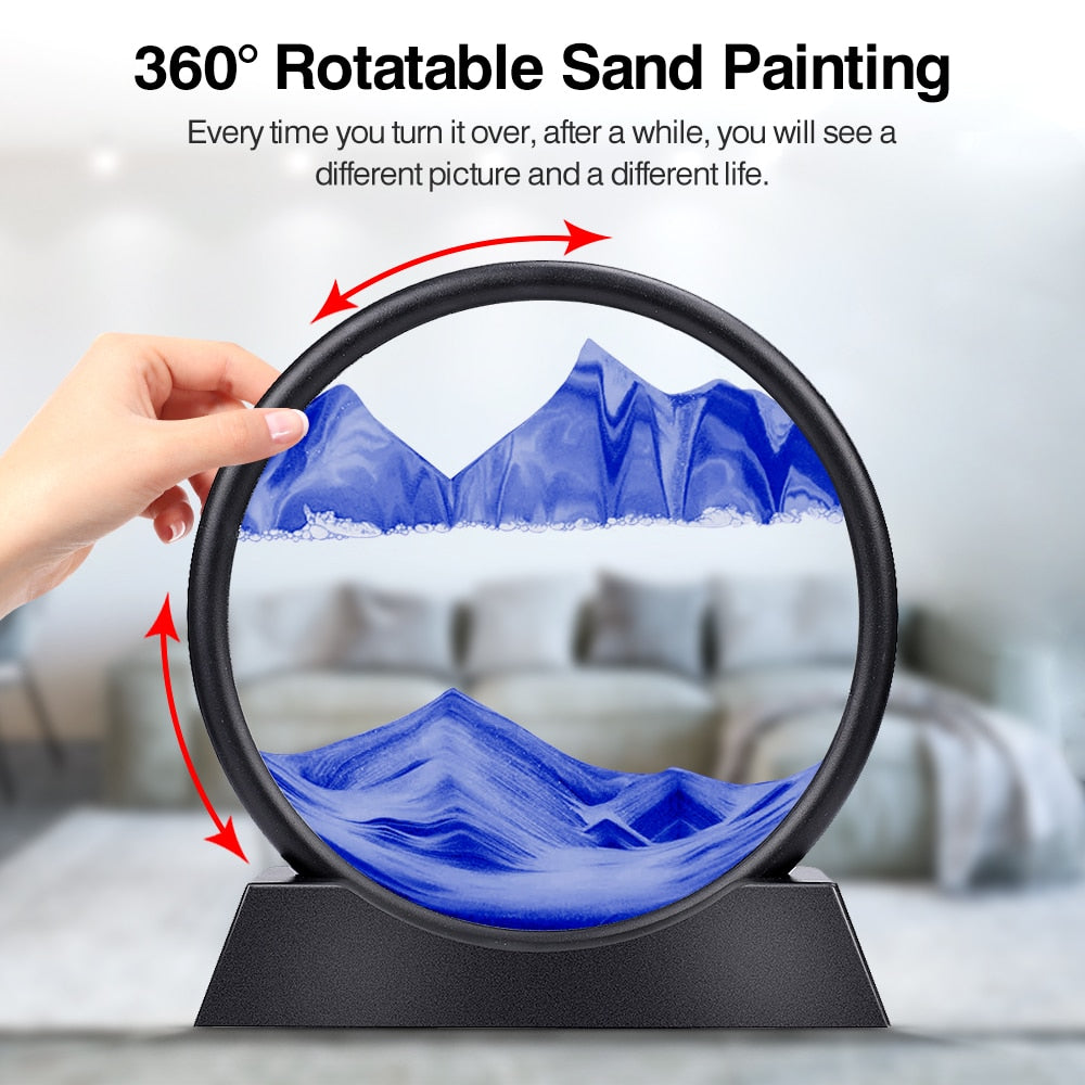 Moving Sand Art Picture Round Glass 3D Hourglass Deep Sea Sandscape In Motion Display Flowing Sand Frame 7/12inch For home Decor TIKIJTRONICS