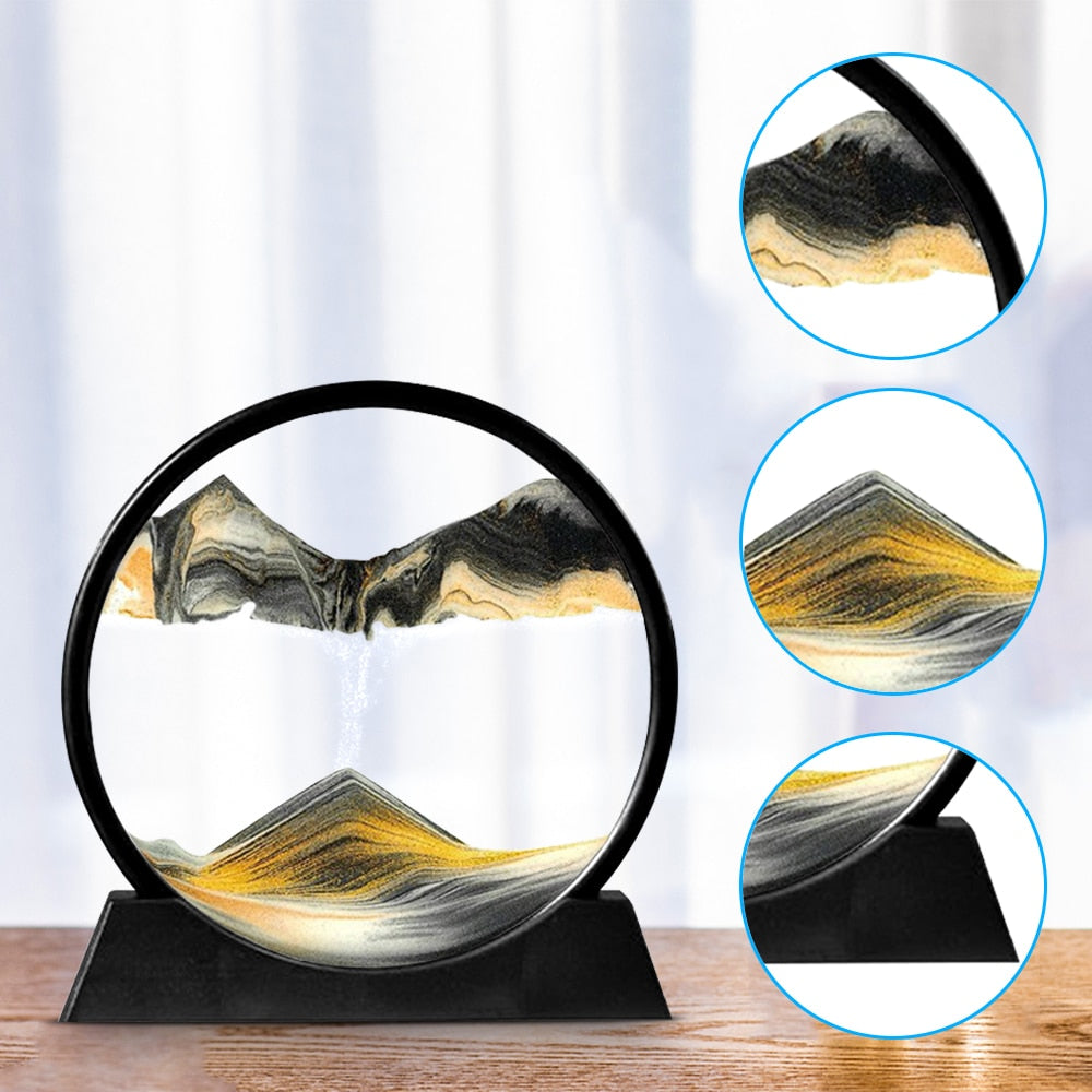 Moving Sand Art Picture Round Glass 3D Hourglass Deep Sea Sandscape In Motion Display Flowing Sand Frame 7/12inch For home Decor TIKIJTRONICS