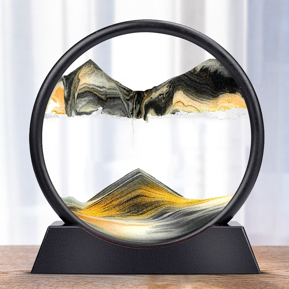 Moving Sand Art Picture Round Glass 3D Hourglass Deep Sea Sandscape In Motion Display Flowing Sand Frame 7/12inch For home Decor TIKIJTRONICS