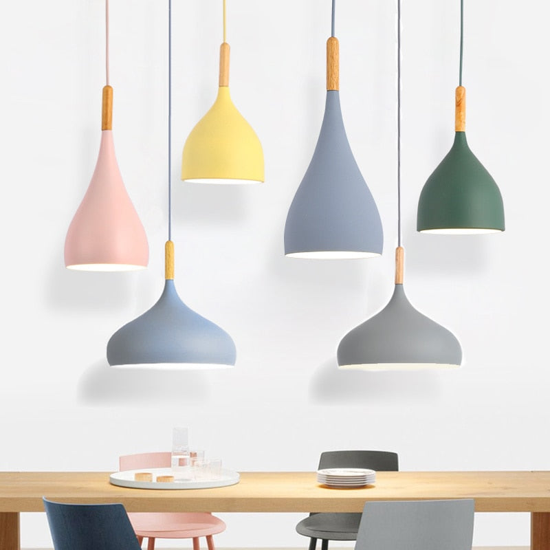 Multicolour Lustre Pendant Lights Restaurant Wood Hanging lighting kitchen Light Fixtures Modern E27 LED Loft Hanglamp TIKIJTRONICS